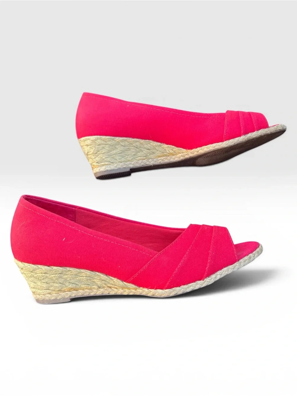 Coach & Four Pink/Red Espadrille Wedge Sandals – Size 7.5